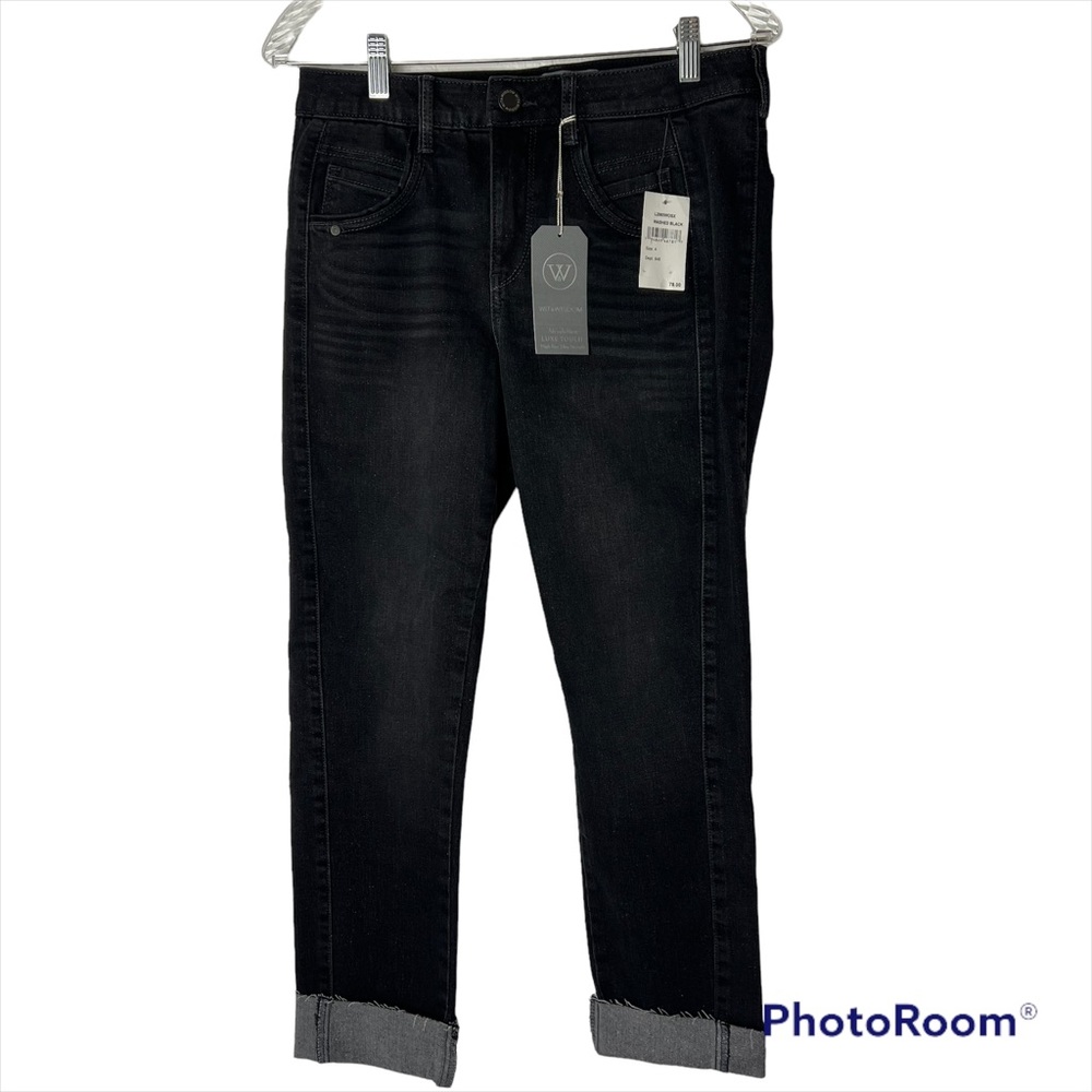 Wit & Wisdom Black glitter High Waisted Straight Leg Denim cuffed Jean - Picture 1 of 12